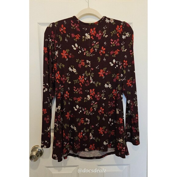 Lane Bryant Fit and Flare Hacci Top Brown Floral Pattern Size 10/12 - Picture 2 of 3